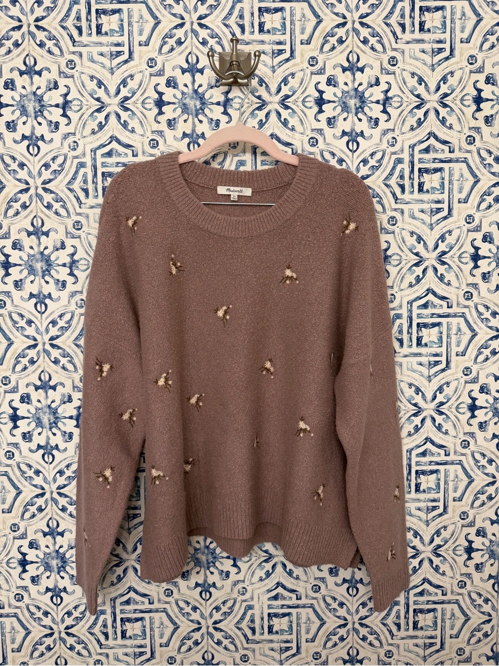 Madewell Embroidered Cross-Stitch Floral Embroidered Sweater